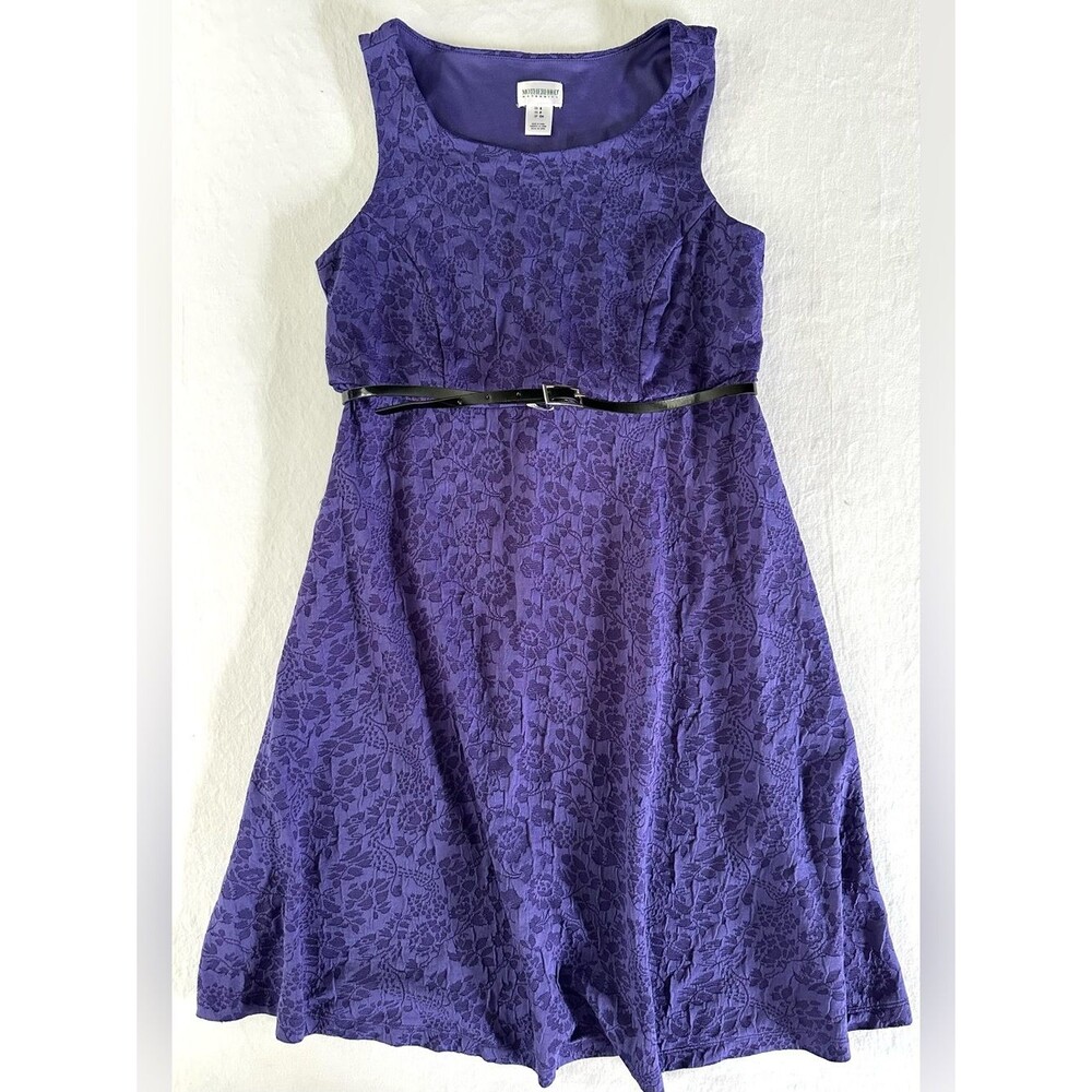Motherhood Maternity Purple Floral Textured Sleeveless Dress w/ Belt Size Small